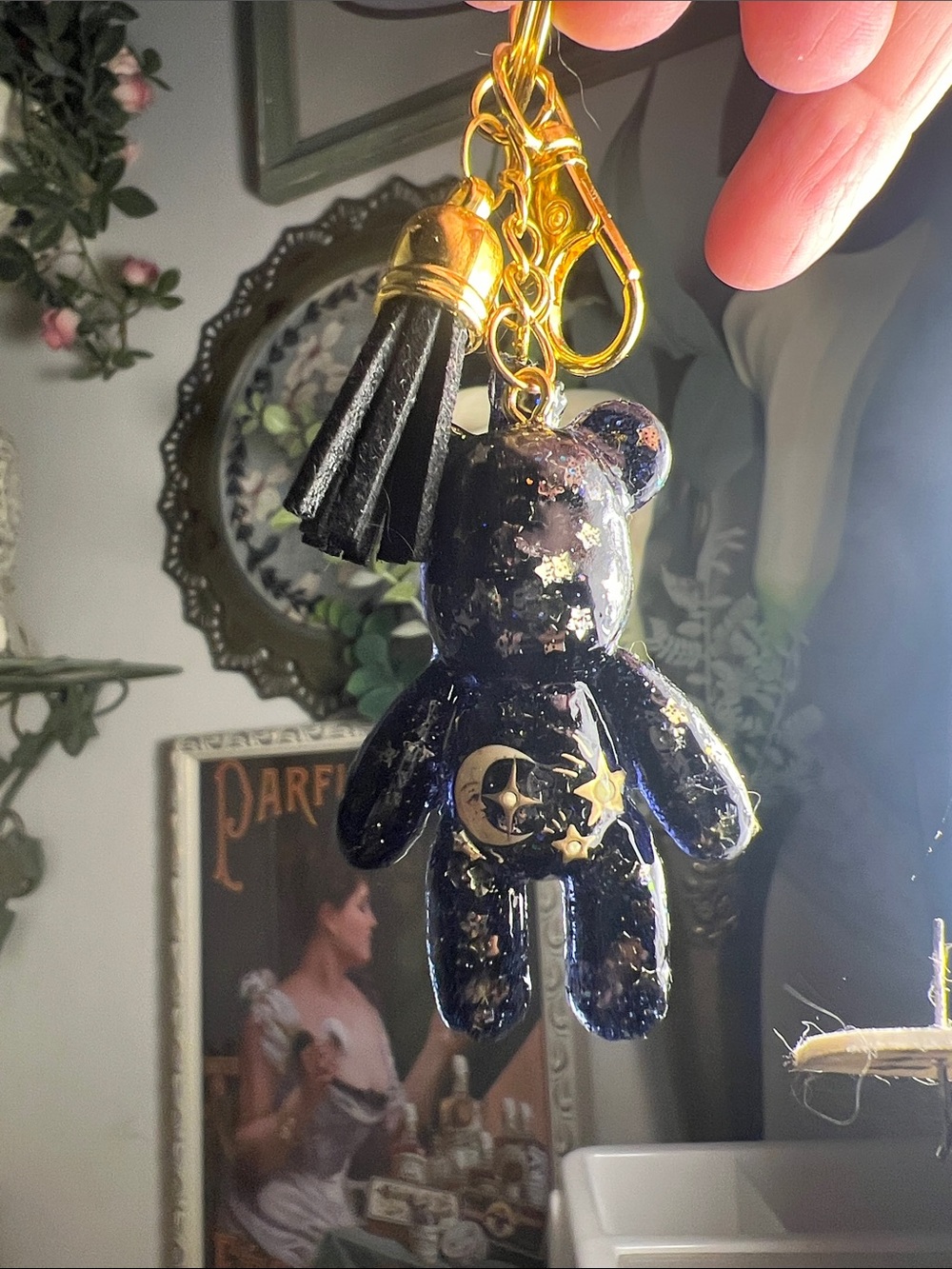 Gold & night sky blue Celestial Bear Keychain Tassel - Picture 6 of 6
